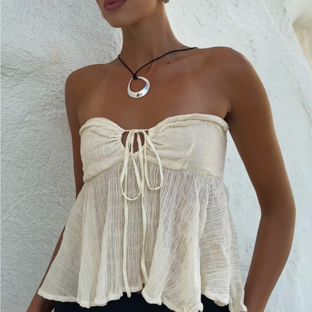 Princess Polly Cream Strapless Blouse